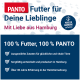 PANTO-Banner: 'Futter für Deine Lieblinge – Mit Liebe aus Hamburg', '100% Futter, 100% PANTO' und Siegel 'Made in Hamburg'