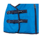 Blaue Pferde-Decke mit verstellbaren Riemen und Schnallen, mit einem Logo-Tag, das "Equinate" beschriftet ist.