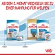 Bild, das Royal Canin Hundefutterprodukte für Welpen zeigt, mit deutschem Text, der besagt: "AB DEM 2. MONAT WECHSELN SIE ZU EINER NAHRUNG FÜR WELPEN."