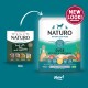 Comparison of old and new Naturo Duck with Rice & Vegetables adult dog food packaging, highlighting "New Look!"