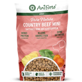 AniForte Pure Nature Country Beef Mini Erwachsenenhundefutter – kleine Kroketten, Monoprotein, getreidefrei, 'Made in Germany'