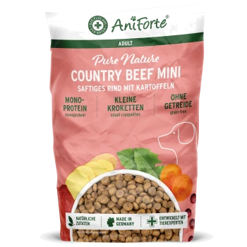 AniForte Pure Nature Country Beef Mini Erwachsenenhundefutter – kleine Kroketten, Monoprotein, getreidefrei, 'Made in Germany'