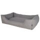Graues Haustierbett mit erhöhten Seiten und einem gepolsterten Zentrum, das für Komfort und Unterstützung ausgelegt ist.