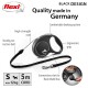 Black flexi dog leash with ergonomic grip, high-strength cord, and comfortable braking system; suitable for dogs up to 12 kg.