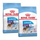 Deux sacs de nourriture pour chien Royal Canin Junior Giant, chacun étiqueté pour les chiens de plus de 45 kg, présentant une illustration de Saint-Bernard et des allégations nutritionnelles.