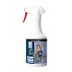 Eine Sprühflasche mit dem Etikett "ParasitenSchutz Spray" mit einem pinken Herzdesign und haustierbezogenen Symbolen, mit Sicherheits- und Anwendungshinweisen.