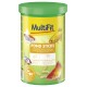 MultiFit Pond Sticks fish food for ornamental pond fish, shape-retaining, long-lasting buoyancy, 100g container with images of koi fish.