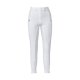 Weiße Reitleggings mit hoher Taille, Seitentaschen und gemusterten Grip-Panels an den Innenschenkeln.