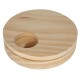 Holzständer für Haustierfutterschalen mit kreisförmigem Design und einem zentralen Loch, das eine natürliche Holzoberfläche zeigt.