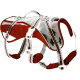 Ein rotes und schwarzes Hundegeschirr mit reflektierenden Riemen und Polsterung, entworfen für Komfort und Sicherheit.