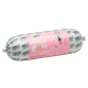 Hochwertiger Hundewurst-Roll mit der Aufschrift 'Hunde Rolle' in pinker Verpackung, hergestellt in Deutschland, mit Truthahn als Hauptzutat.