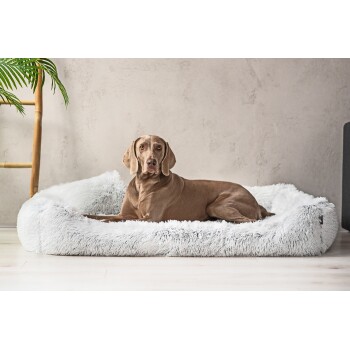 ® PEDRO - Orthopädisches Hundebett mit kuscheligem Langflor weiß/ grau 1,3 m, 22 cm, 1 m