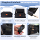 Bild zeigt eine Schritt-für-Schritt-Anleitung zum Einrichten eines tragbaren Hundesitzes im Auto, mit sechs nummerierten Schritten und einem kleinen Hund, der im Sitz sitzt.
