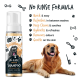 Bugalugs No Rinse Haferflocken-Shampoo-Flasche mit Kokosnuss und Limette, neben einem Golden Retriever. Höhepunkte: schnelle Reinigung, hydratisiert, sanft.