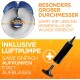Aufblasbarer Haustierkragen mit großem Durchmesser, inklusive einer Pumpe für einfaches Aufblasen, der Text hebt die Funktionen auf Deutsch hervor.