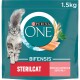 Purina ONE Bifensis Sterilcat Katzenfutterbeutel, 1,5 kg, mit einer grauen Katze mit einem flauschigen Schwanz, Lachs, Weizen und grünen Kräutern.