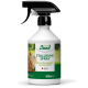 Eine Sprühflasche mit der Aufschrift "Hühner Land Stallruhe Spray" zur Förderung der Harmonie unter Hühnern, 500ml, hergestellt in Deutschland.