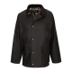 Dunkelbraune gewachste Baumwolljacke für Herren mit Cordkragen und kariertem Futter, mit Druckknöpfen und Fronttaschen.
