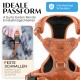 Nahaufnahme eines orangefarbenen Haustiergeschirrs mit verstellbaren Riemen, zeigt eine Hand, die eine Schnalle schließt, und den Text "IDEALE PASSFORM" und "FESTE SCHNALLEN."