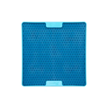 Blaue Silikon-Haustierleckmatte mit strukturierter Oberfläche, mit kleinen erhöhten Noppen, um Haustiere während der Fütterungszeit zu beschäftigen.