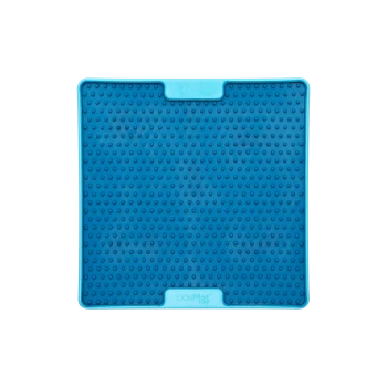Blaue Silikon-Haustierleckmatte mit strukturierter Oberfläche, mit kleinen erhöhten Noppen, um Haustiere während der Fütterungszeit zu beschäftigen.