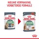 Twee zakken Royal Canin kattenvoer: één gelabeld "Digest Sensitive" en de andere "Digestive," met nieuwe formule en verpakking.