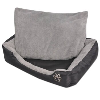 Hundebett mit gepolstertem Kissen Schwarz/Grau 48 cm, 48 cm, 18 cm