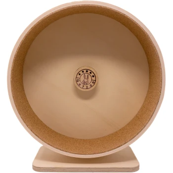 Korklaufrad mit austauschbarer Korkeinlage S Holz-Laufrad für kleine Haustiere, mit einem Kork-Innenraum und einem Logo mit einem Hasendesign, beschriftet mit "Getzoo."