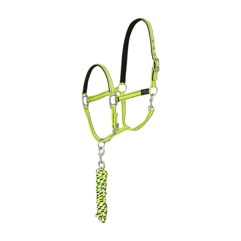 4Horses Halfterset Sportsline mit Strick limonen gelb VB/ COB (Vollblut)