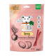 Verpackung für Vegdog Beevys, einen pflanzlichen Hundesnack aus Rote Beete und Buchenrauch, mit einem rosa Hintergrund und Illustrationen von Rüben.