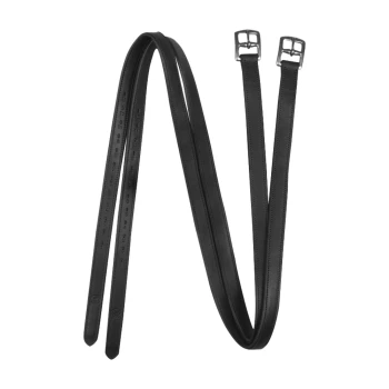 Schwarze Leder-Hundeleine mit zwei Metallverschlüssen an den Enden, auf einem weißen Hintergrund präsentiert.