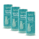 Vier türkisfarbene KatKare 'Calm Cat Topping'-Dosen mit Katzenillustration, Aufschrift 'Vital-Topping' und Slogan 'Sprinkle good. Do good. Feel good.'