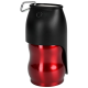 Rote Edelstahl-Haustier-Wasserflasche mit einem schwarzen Deckel und einem Metallclip zur Befestigung.