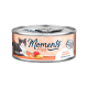Katessen-Dose mit einer grau-weißen Katze, beschriftet mit 'Momente zum Genießen', mit den Geschmäckern 'Huhn & Thunfisch'.