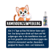 Gezeichneter oranger Kater und Sprühflasche auf rosa Hintergrund, 'ANWENDUNGSEMPFEHLUNG' und Ausschnitt 'Alle 2–4 Tage...'.