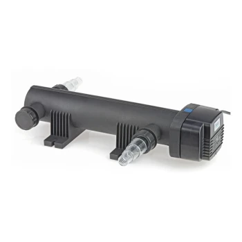 Vitronic UVC-Klärer 24 W Schwarzer Aquarium-UV-Sterilisator mit zwei Einlass-/Auslassanschlüssen und einem Stromkabel, entworfen zur Wasserreinigung.