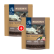 Deux sacs de nourriture pour chiens Real Nature : "Wilderness Senior" avec un loup et "True Country" avec du saumon, tous deux 60 % de viande, 40 % de poisson, 0 % de céréales.
