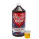 Eine Flasche "Tierliebhaber Elektrolyt Drink" mit einem bunten, tierischen Etikett neben einem kleinen Becher mit gelblichem Getränk.
