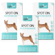 Drei Boxen "Optipet Spot On Antiparasite" für Hunde, mit einer Basenji-Illustration und mehrsprachigen Informationen zum Schutz vor Flöhen und Zecken.