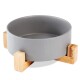 Graue Keramik-Hundefutter-Schüssel mit Holzbeinen aus Bambus, mit modernem Design und robuster Konstruktion.