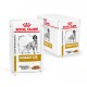 Royal Canin Veterinary Urinary S/O Hundefutterbeutel, mit dünnen Scheiben in Soße, mit einer Box im Hintergrund, die dasselbe Produkt zeigt.