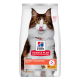 Hill's Science Plan Katzenfutter mit einer schleckenden braun-weißen Katze; Etikett 'Perfect Digestion Adult 1+' (Huhn & brauner Reis).
