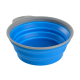 Bol pour animaux de compagnie pliable bleu avec un bord gris, conçu pour un rangement et une portabilité faciles.