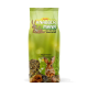 Eine grüne Tüte deuka Knabber Mann Nagermüsli für kleine Haustiere, mit einem Cartoonkaninchen und Bildern von einem Meerschweinchen, Hamster und Kaninchen.