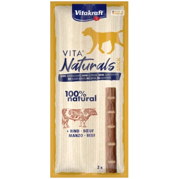 Emballage de friandises pour chiens Vitakraft Vita Naturals stick de bœuf, 100 % naturel, Sans sucre ajouté / Sans céréales / Sans additifs, Fabriqué en Allemagne.