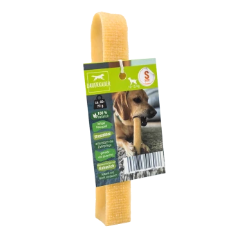 Bâton à mâcher pour chien étiqueté "DAUERKAUER," adapté aux chiens de 10 à 15 kg, 100% naturel, favorise les soins dentaires et soulage le stress.
