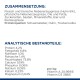 Tabelle mit Zutaten und Nährwertinformationen für Haustierfutter auf Deutsch, die Zusammensetzung, Proteinquellen und analytische Komponenten detailliert.