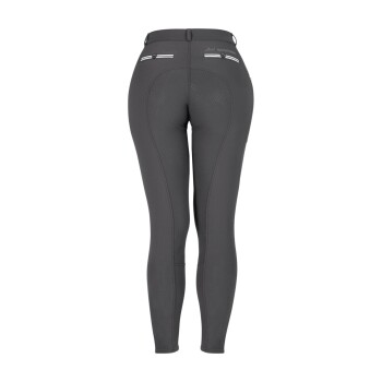 Schwarze Reiterleggings mit hohem Bund, mit zwei Gesäßtaschen und weißen Streifen.