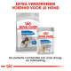 Royal Canin hondenvoeding verpakking met 'Light Weight Care' voor middelgrote en alle maten, met tekst die gewichtsbeheer promoot.