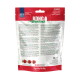 Back of KONG Ziggies dog treat bag, red/white, KONG ZIGGIES logo, M/L size, 'PHYTODENT', treat images, 'Dogs Need to Play'.